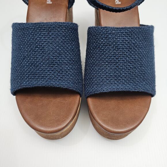 Jeffrey Campbell On Deck Sandal Womens 10 Navy Blue Wood Wedge Platform Heel - Picture 5 of 13